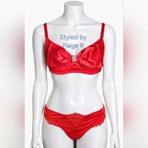❤NWT Victorias Secret Dream Angels Wicked Red Bow Unlined Pushup Bra & Thong 38D